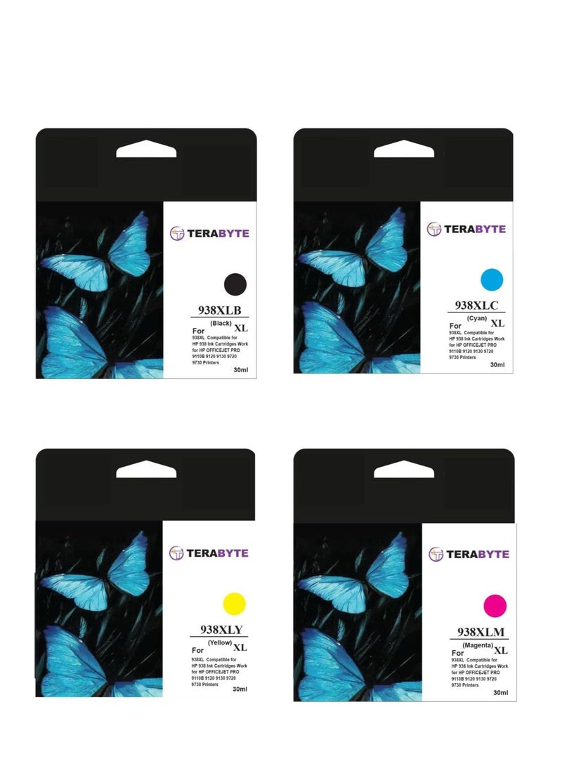 Terabyte 938XL,938E Compatible Ink Cartridge Set for HP Officejet Pro 9110 9120 9130 9720 9730 Printers, XL Multicolor 4-Pack, 1200 Page Yield, 30ml Each - Image 1